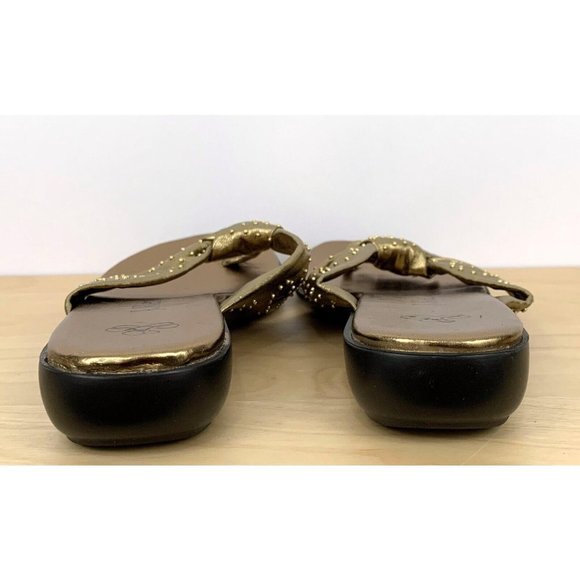 J. RENEE Gold Leather Studded Flat Flip Flop Thong Sandals Size 7 W - Picture 5 of 9